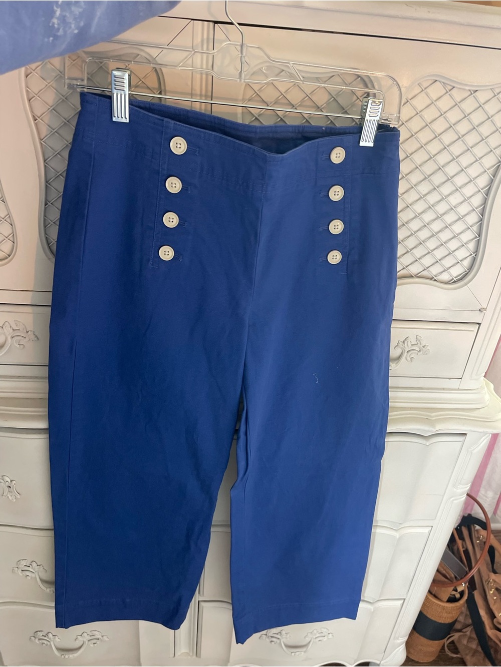 Talbots Royal Blue High-Waist Deck Pants with White Buttons